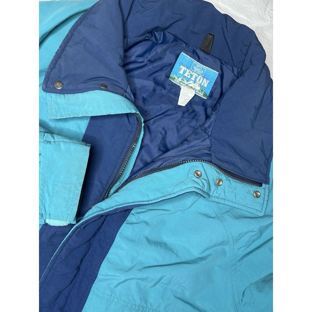 Vintage Woolrich Teton Puffer Jacket XL Full Zip Blue & Green Coat Made‎ in USA